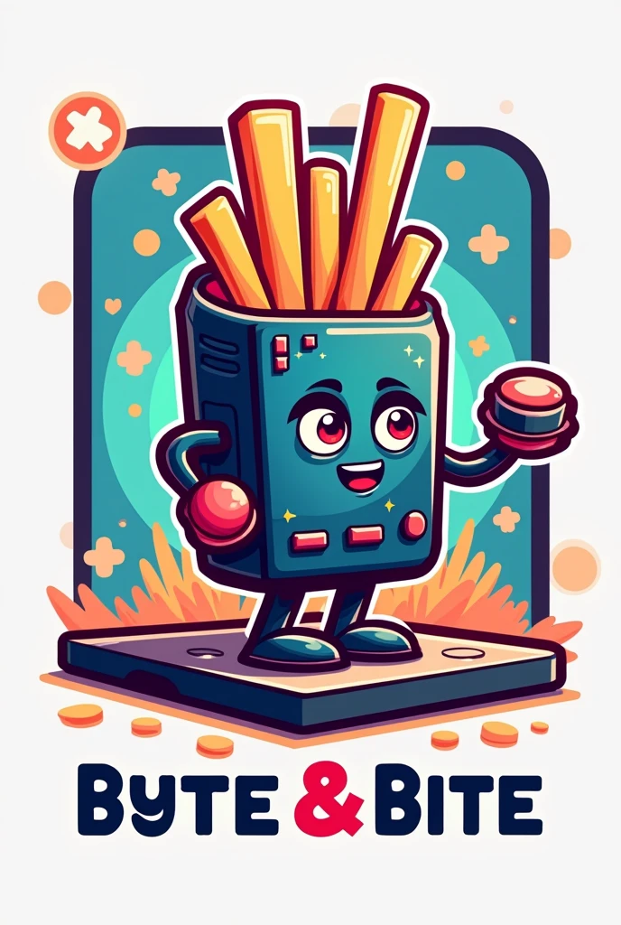 create a logo with the name Byte&Bite With vibrant colors, that represents food and games
