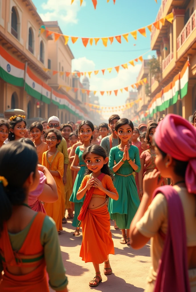 Cinematic 3d cartoon style 3d "indian independence day celebration from Rajde Agency" write Rajde Agency on image