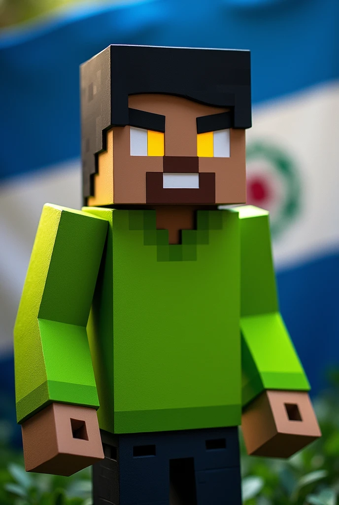 A Minecraft skin image with the Honduran flag, a lime green sweater, and a Honduran flag background with yellow eyes.