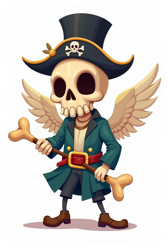 Pirate with two bones and a skull with wings like an angel in cartoon drawing
And top hat white background