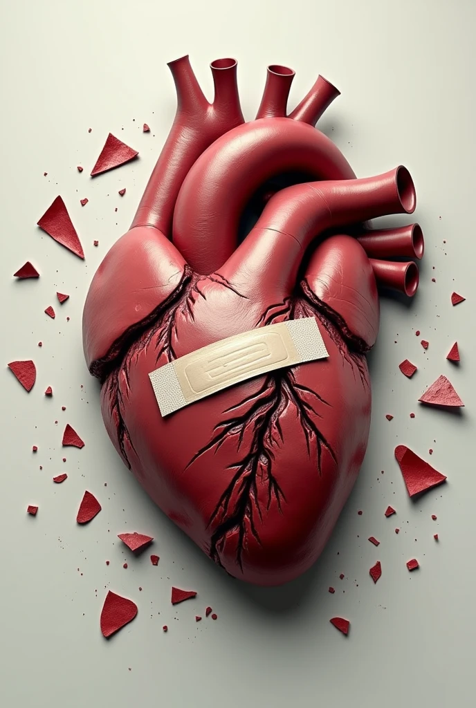 Realistic broken heart with shards and a band aid bandage digital art