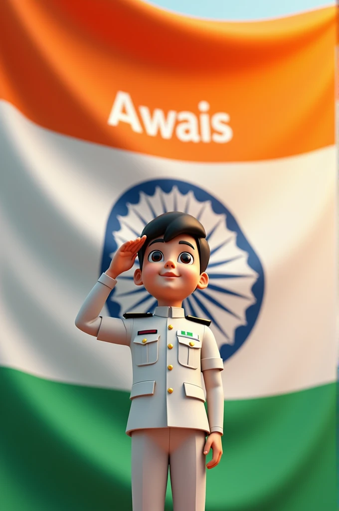 Create 3D image salute for boy indian flag and back salt name awais  