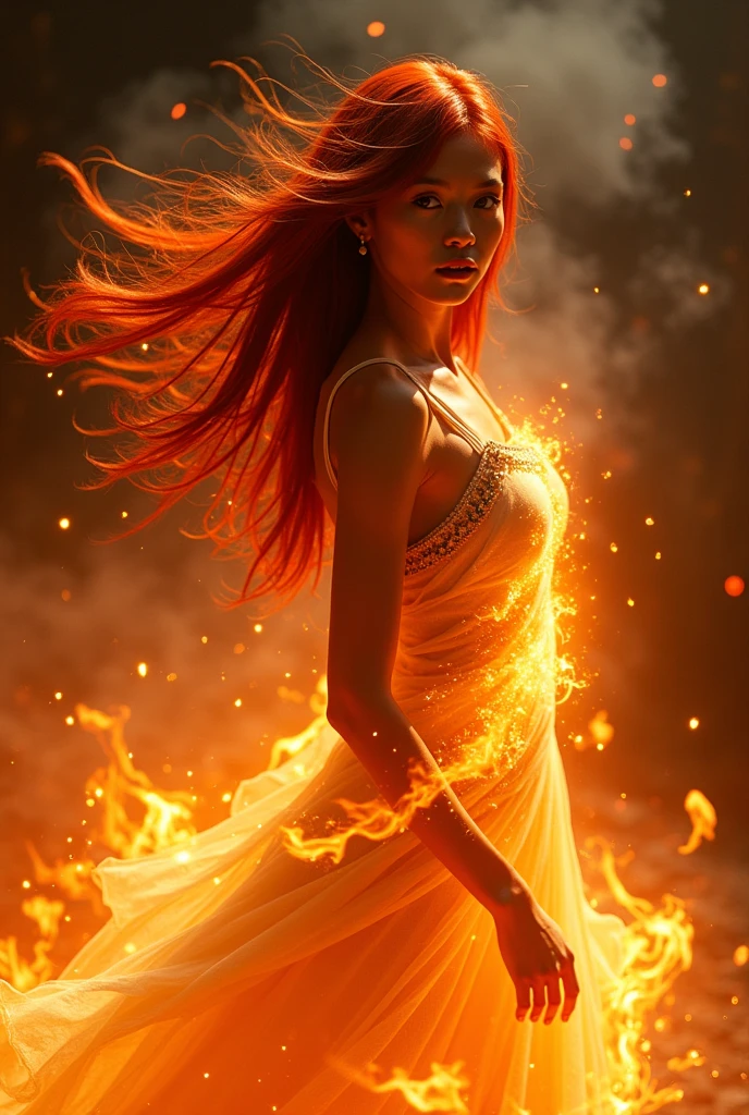 Indonesian Girl playing with fire, ablaze with intensity, Glowing embers, Swirling smoke, Mesmerizing action, Flowing red hair, sparks flying, Fearless expression, Dark background, Intense lighting, Fiery atmosphere, dynamicposes, Dangerous beauty, Fascinating energy, Burning passion, Thrilling suspense, intense heat, Scorching flame, dramatic contrast, Smoky veil, fiery glow, Enchanting dance, Strong presence, Flashing shadows, Fiery artwork, Vibrant colors, blazing infero, Hypnotic flame, daring adventure, Her eyes shone with a blazing light, Heat waves, Glowing embers fall, Exhilarating performance, Blazing sparks in the night, adrenaline rush, Radiant warmth, Breathtaking spectacle, Raw intensity, Fiery passion is unleashed.