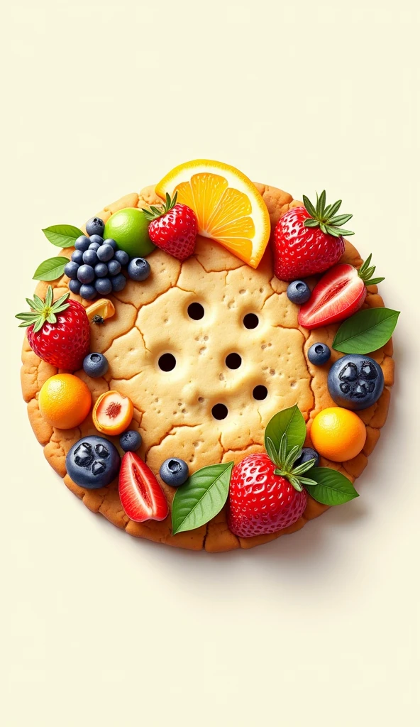 make a business logo that sees the combination of vegetables and fruits in one cookie, but the fruits are toppings. and the business name is "Fusion De Galletas"