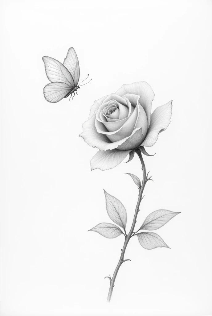 a pencil drawing
where a rose turns into a butterfly