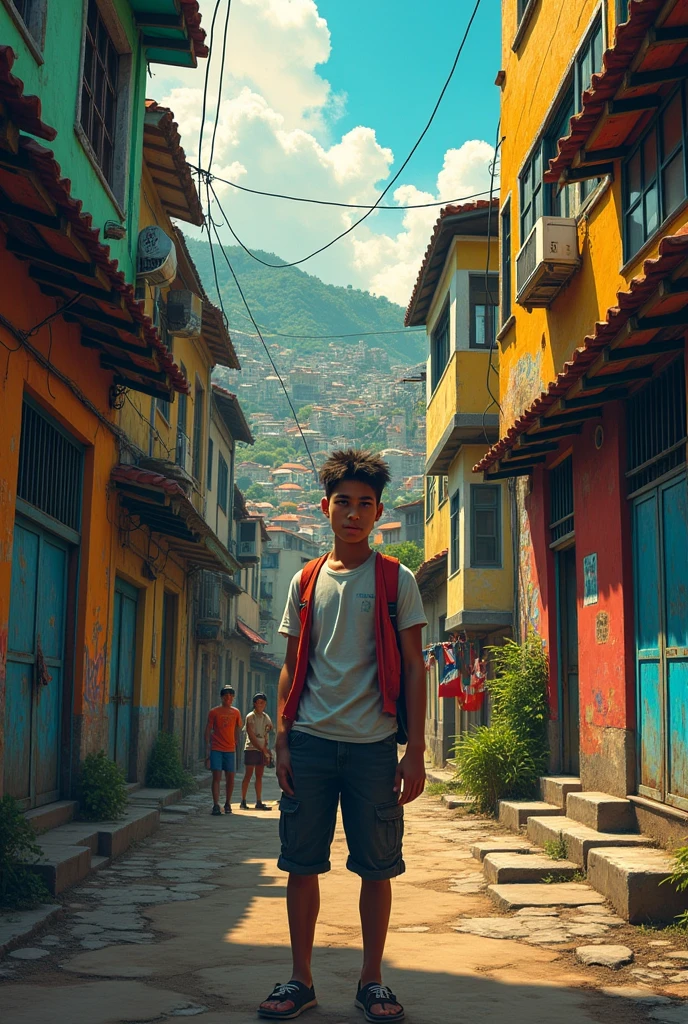 Create an image of a Rio de Janeiro favela for the Orfeu poster for Conceição 
