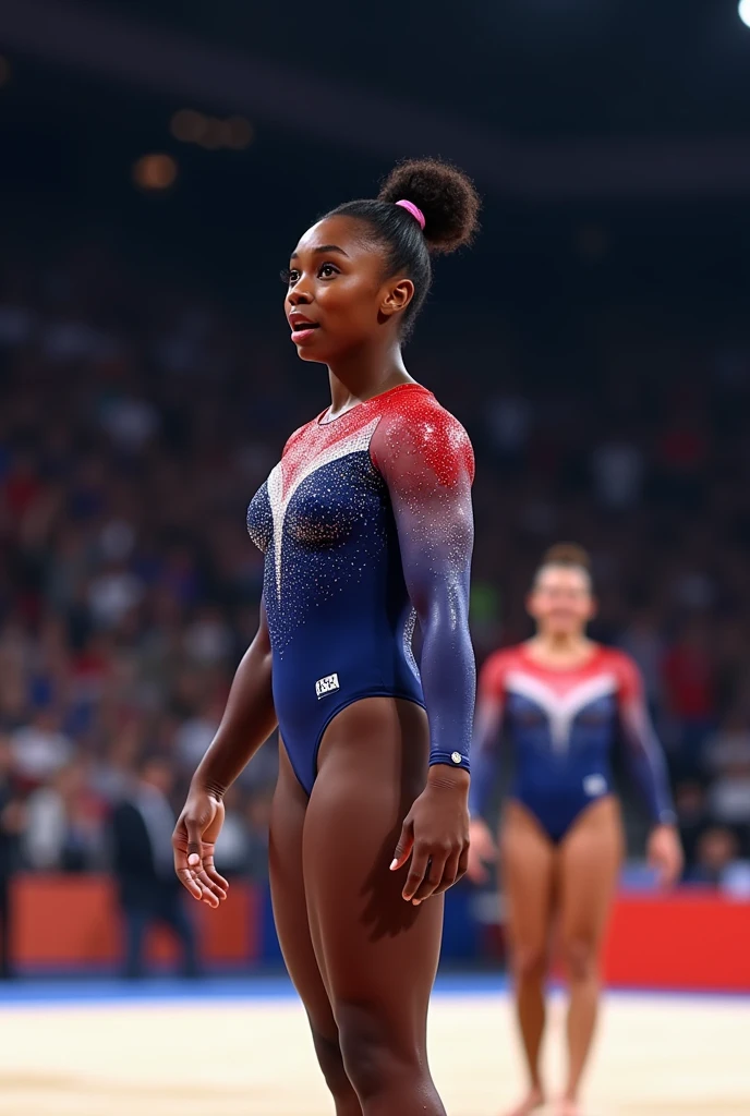 Simone Biles is surprised by Rebeca's score