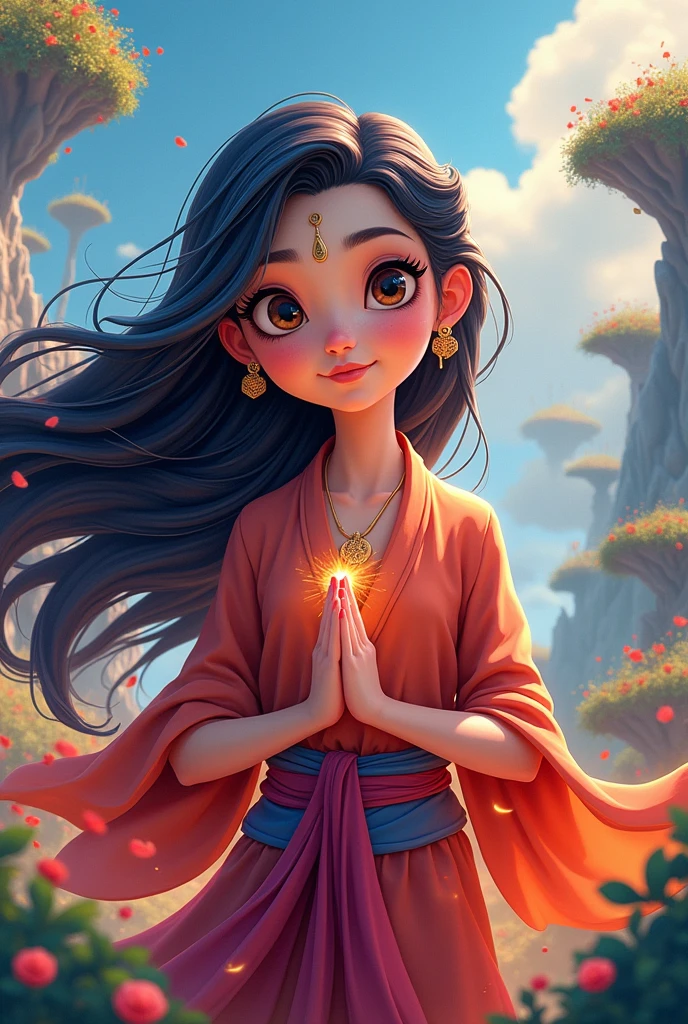 create a Disney pixar style image of a colorful and fun guru woman, captivating style