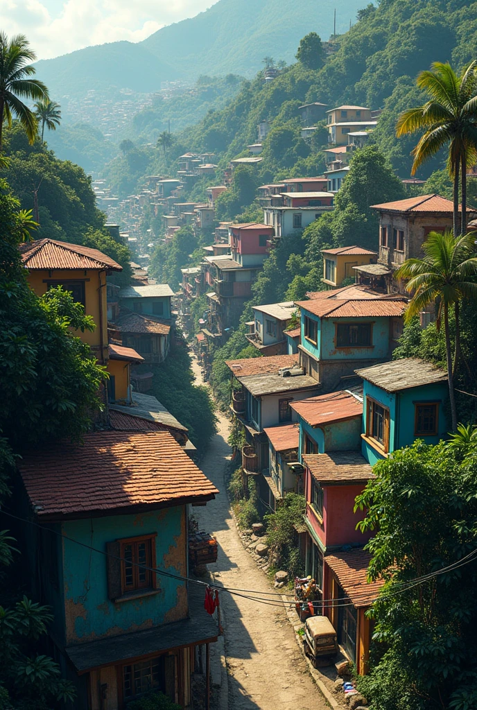 Create an image of a Rio de Janeiro favela for the Orfeu poster for Conceição. I don't want people in the picture.