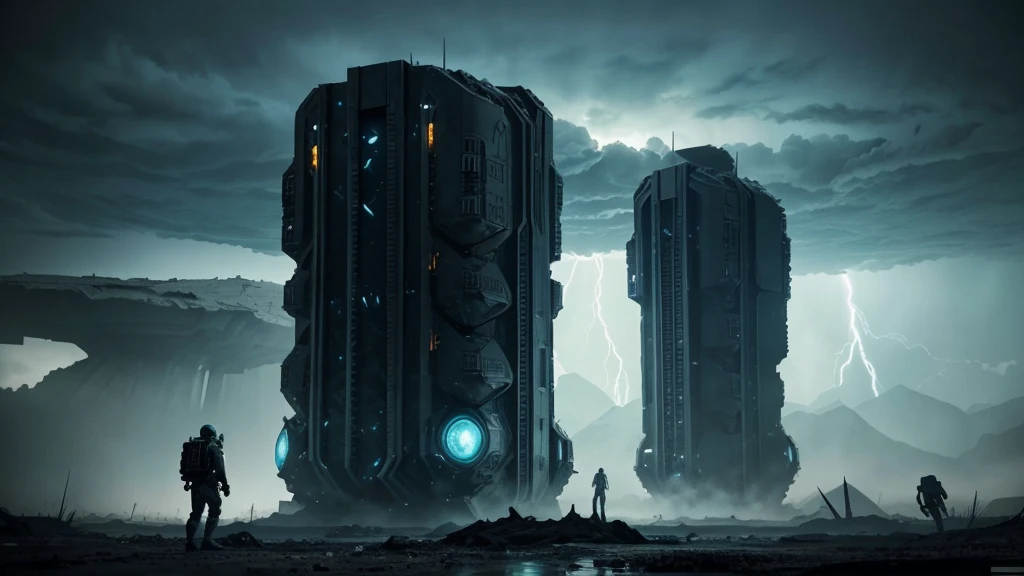 "UNSETTLING: Crew Lands on Planet of Dead Giants—Is Their Demise Imminent?" "Design a clickbait YouTube thumbnail depicting a shocking scene of a spaceship crew surrounded by colossal, dead alien beings on a desolate planet. The background should feature a war-torn landscape with remnants of alien structures and a dark, ominous sky filled with storm clouds and lightning. Highlight the eerie, towering alien corpses with twisted, mysterious features, and show the crew members looking horrified and tense. Include elements like glowing eyes or faint ghostly silhouettes in the distance to suggest impending danger. Use bold, attention-grabbing text overlays like 'FATE SEALED?' and 'ALIEN WAR ZONE' to draw viewers in and create suspense."
Text Overlay:
"FATE SEALED?"
"ALIEN WAR ZONE"