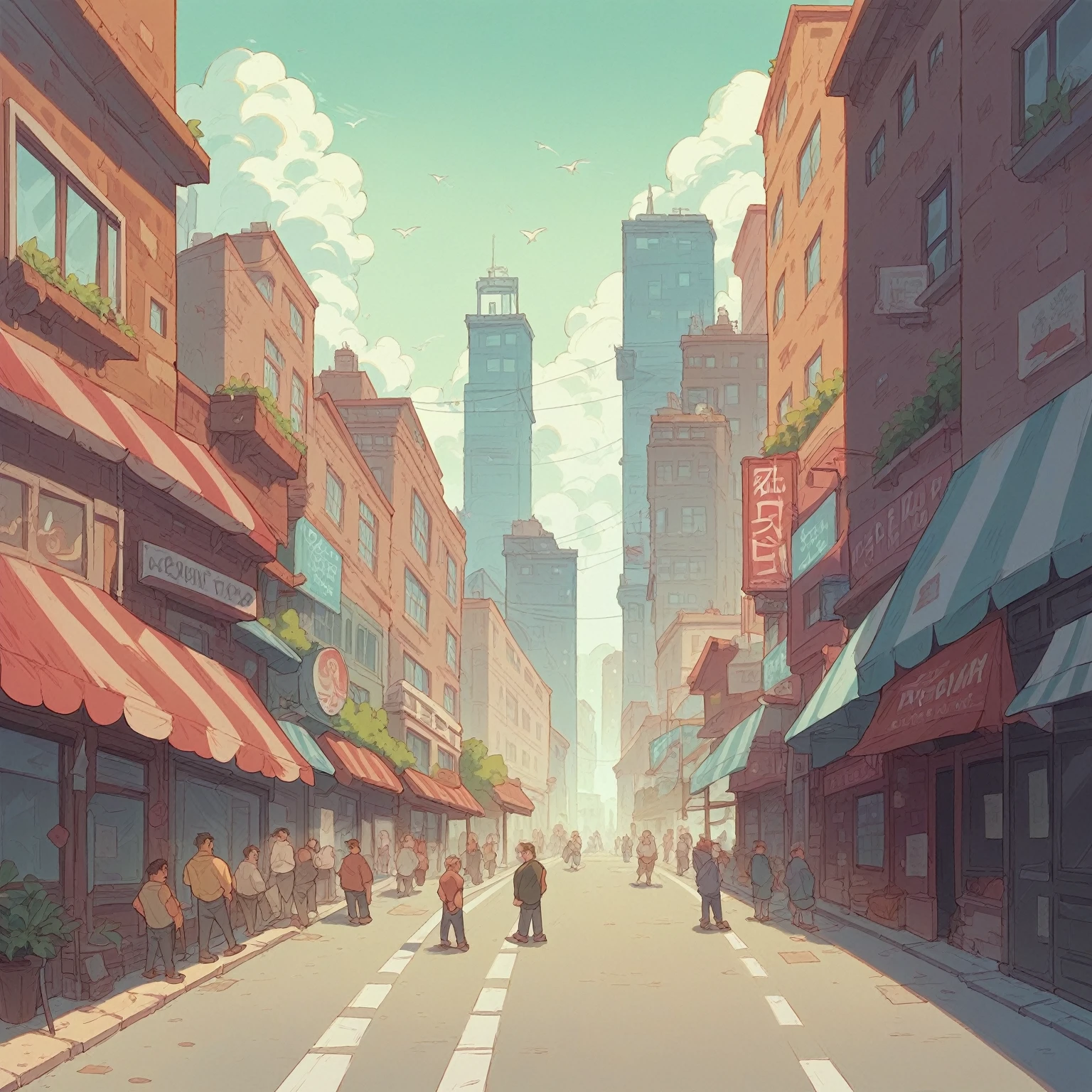 Represent a modern city, whose infrastructure is adapted to living together with people. Show buildings, Streets, und Parks, which are intended to both accommodate and protect people."