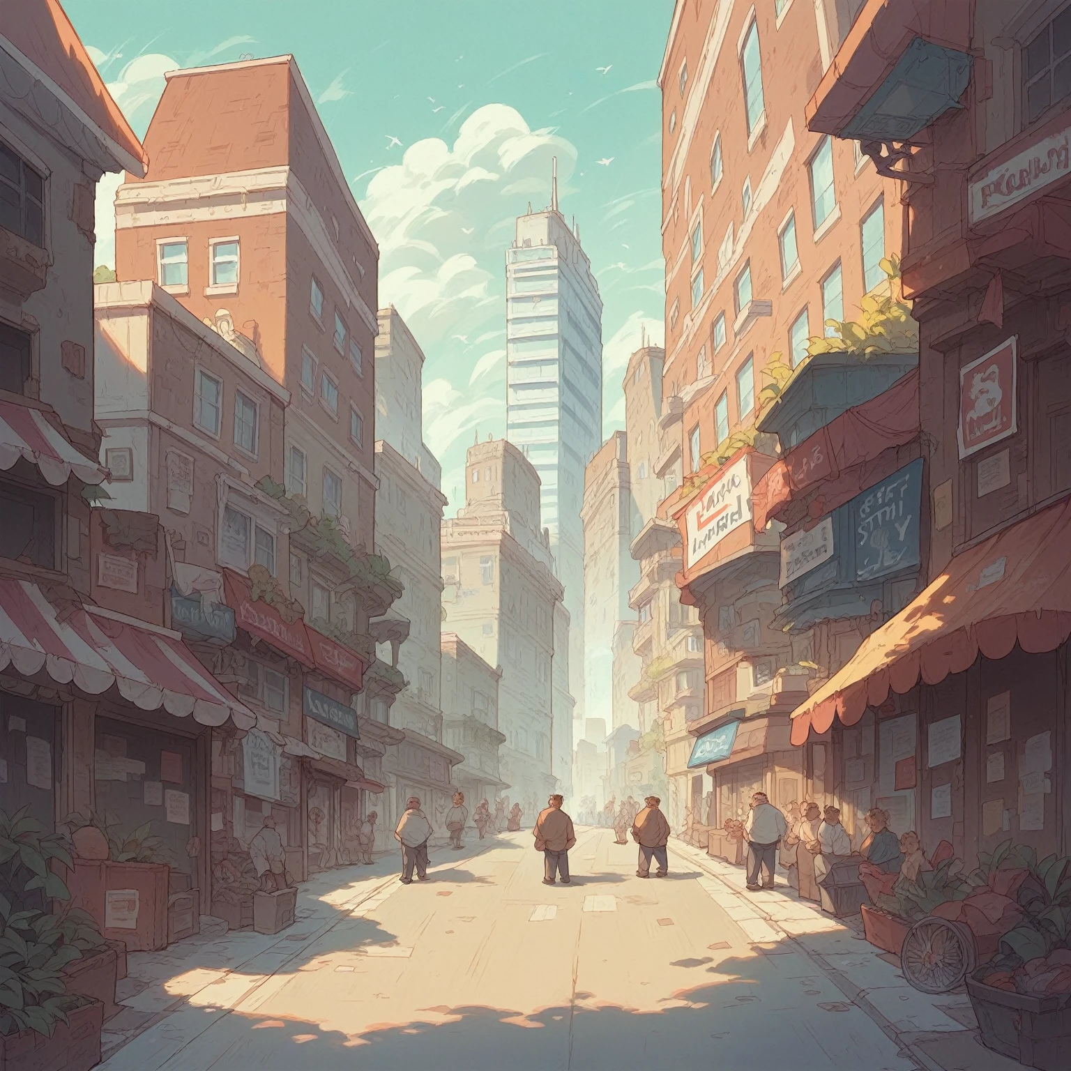 Represent a modern city, whose infrastructure is adapted to living together with people. Show buildings, Streets, und Parks, which are intended to both accommodate and protect people."
