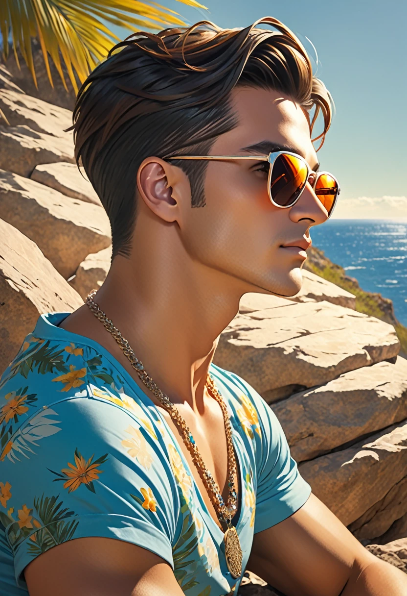 arafed man with sunglasseses and a necklace laying on a rock, inspired by Jorge Jacinto, inspired by Byron Gálvez, no sun, in sunglasses, with sunglasses, profile image, taken at the beginning of 2020, inspired by Randy Vargas, sunny day time, Christian, profile imageture 1024px, Christian orrillo