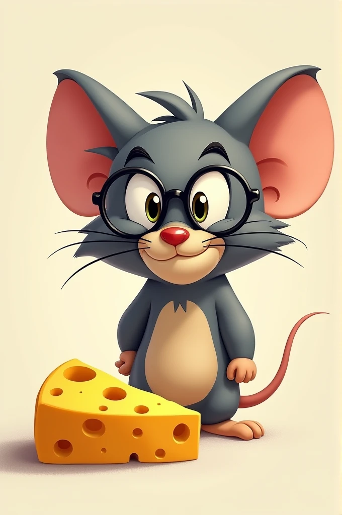 Draw Jerry the mouse with glasses and wavy hair, drooling for cheese