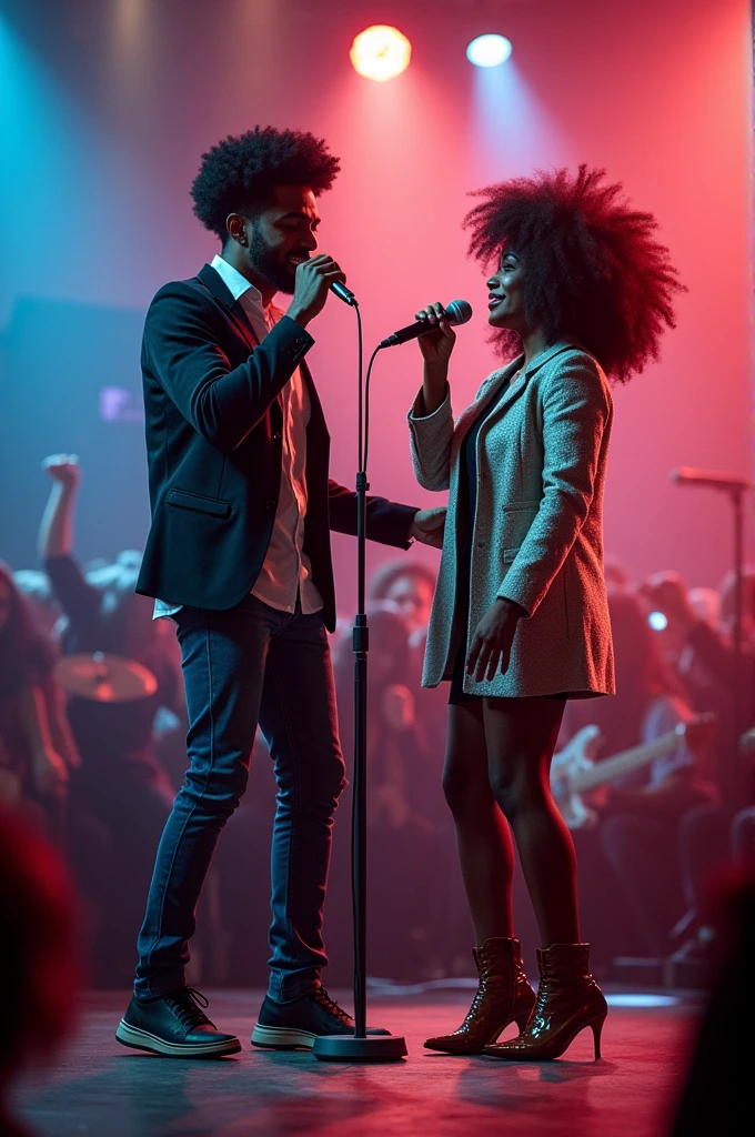 Afro Man and woman singing on stage