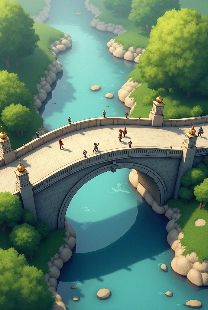 low arch bridge from above perspective, that it looks like drawn
