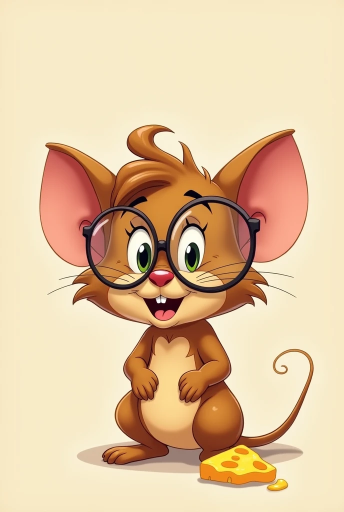 Draw Jerry the mouse with glasses and wavy hair, drooling for cheese
Make it brown and add curly hair