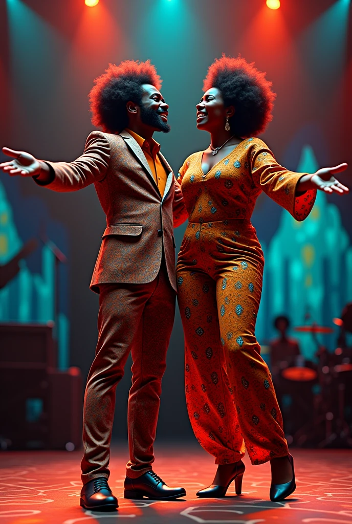Afro Man and woman singing on stage