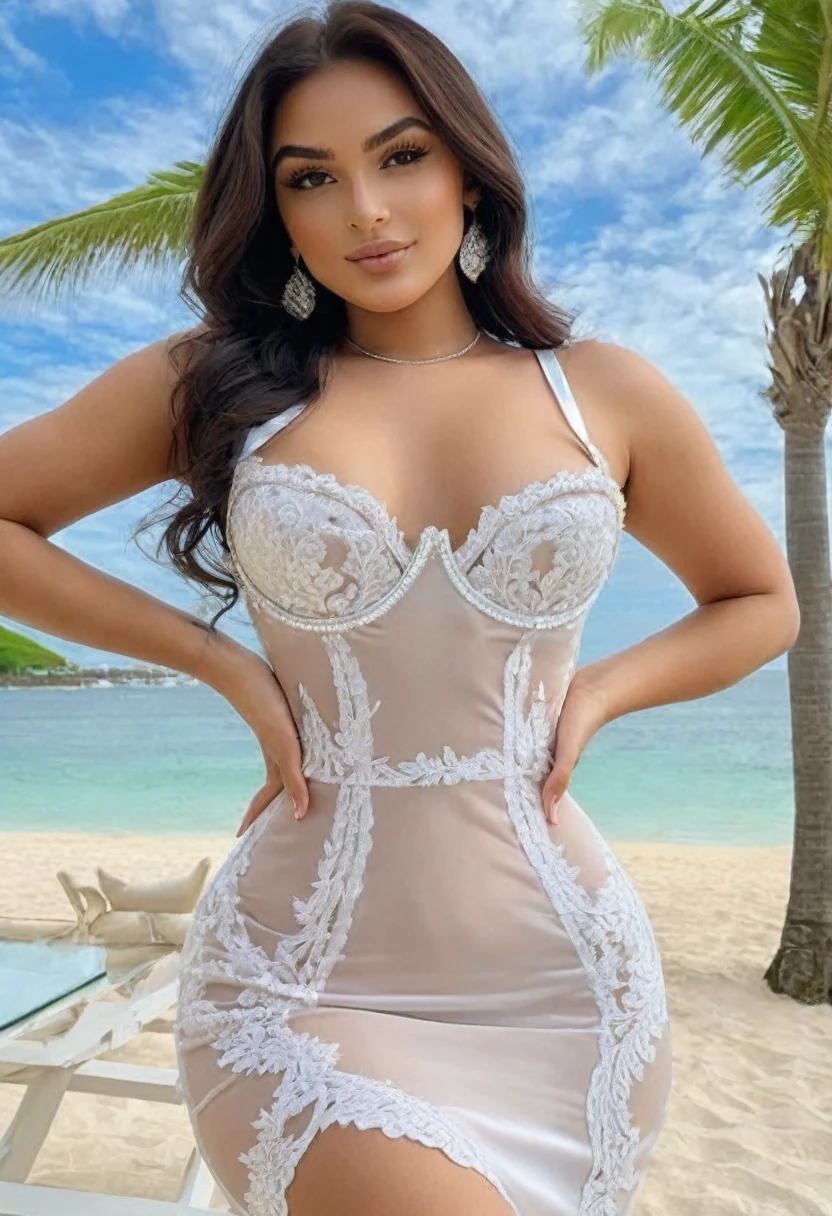((high quality:1.2)), work of art, (8k), extremely detailed, ((High detail:1.2)), ((best resolution:1.4)), Solo, 24 years old pretty perfect Brazilian female, ((dress)), (perfect hot hourglass body:1.25), (square-shaped defined pretty face:1.35),