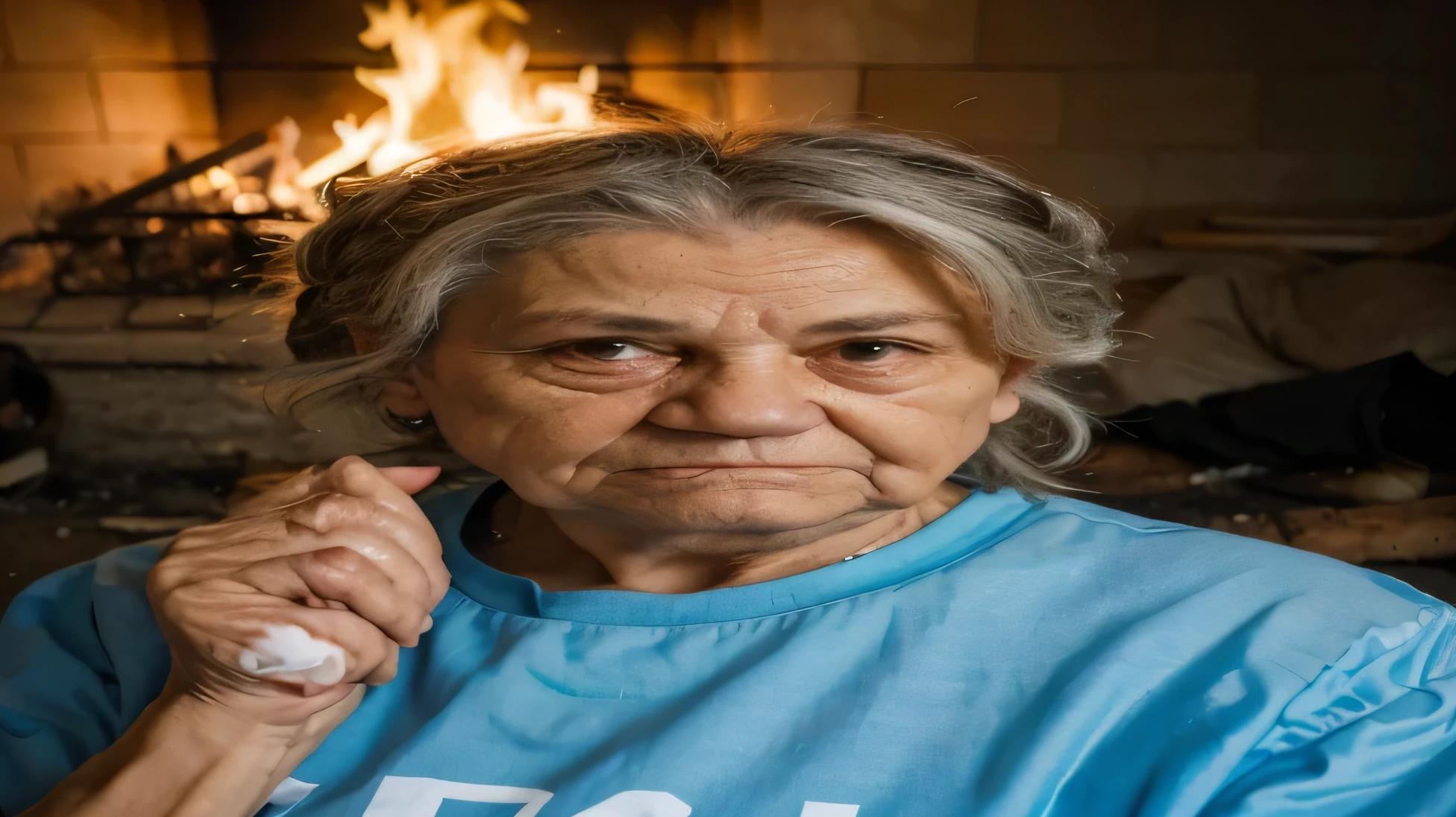 Take a picture of the ugly old woman who is very mean and won't burn in a fire