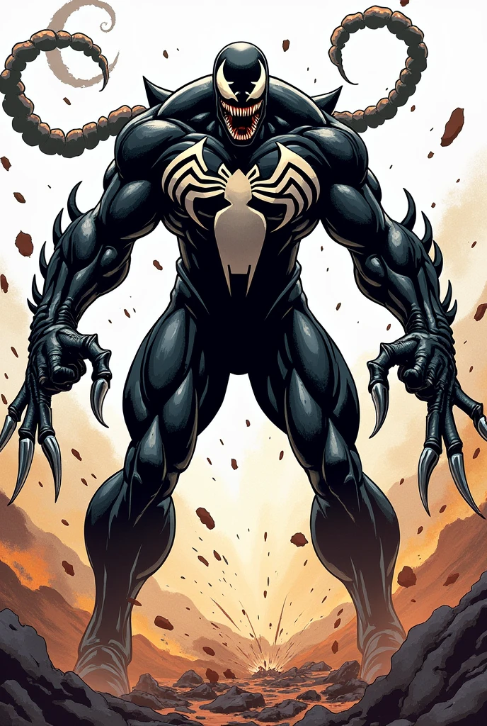 Comics style, venom very big and strong, he holds a weapon in each hand, fighting pose, dynamic pose