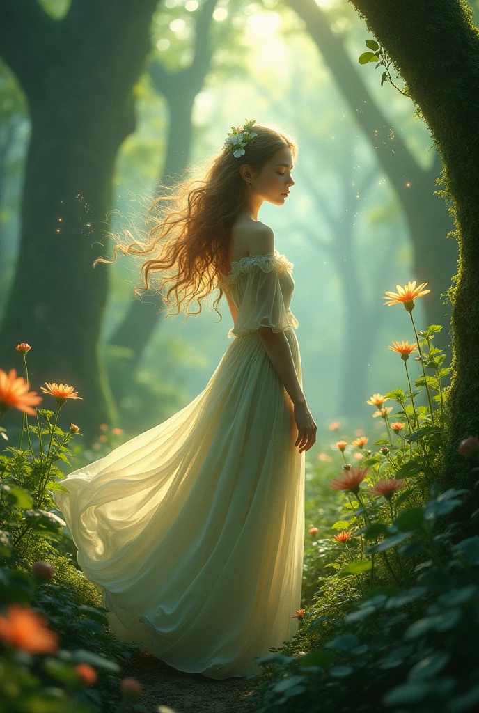 Make a girl in a fantasy forest