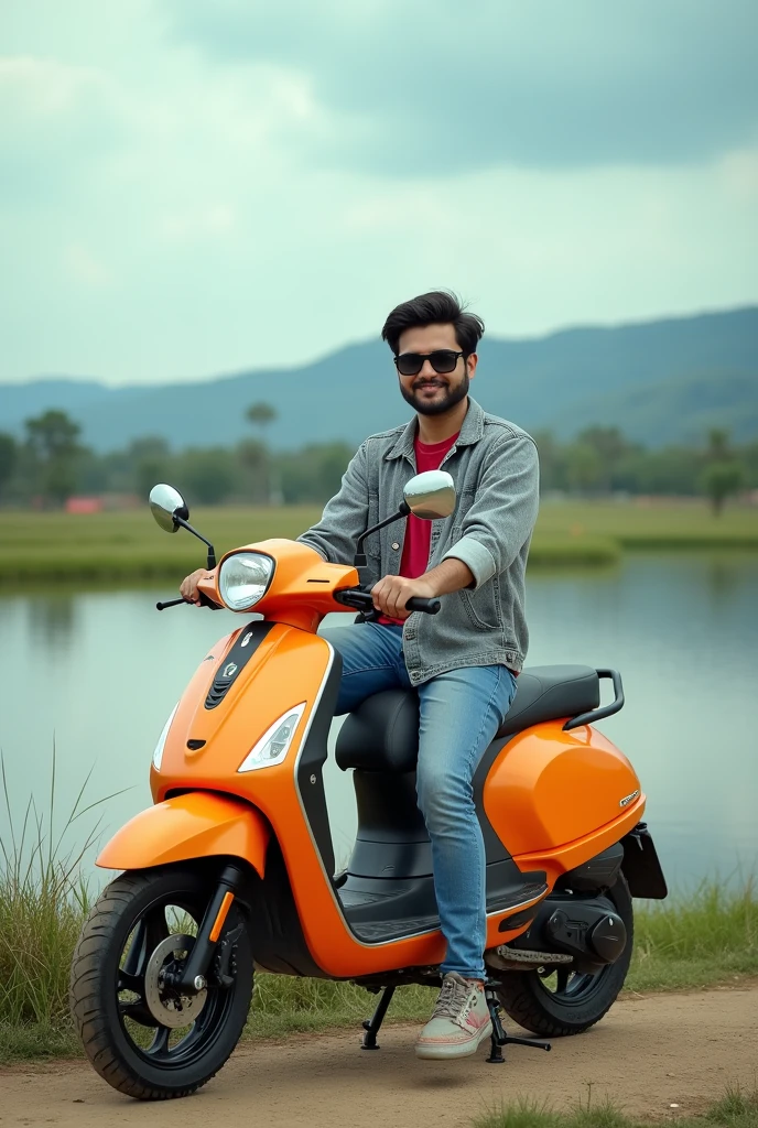 My picture at Sonbeel Wetland Giving Pose on scooty