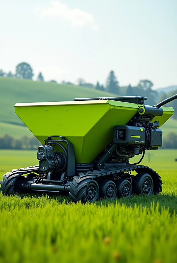 Lime green and dark gray farm seeder