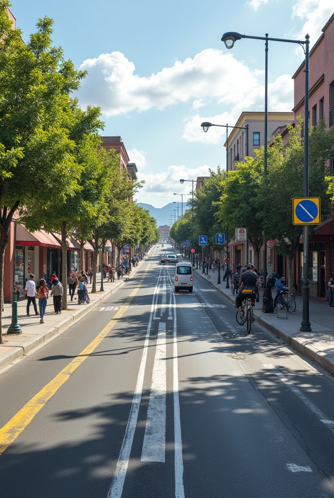 Safe and Modernized Streets: Major avenues like Tahuantinsuyo, Condorcanqui, and internal streets have been repaved and widened, with wider sidewalks, access ramps for people with disabilities, and exclusive bike lanes. Traffic is more fluid, and intelligent traffic lights and modern signage have been installed to improve road safety. in a small town