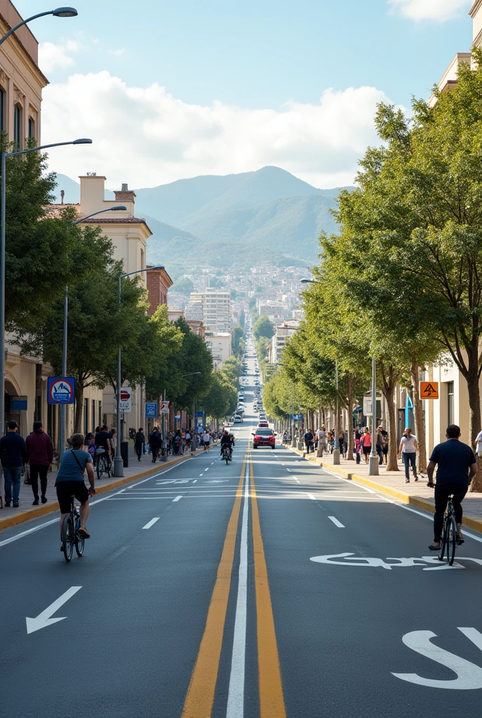 Safe and Modernized Streets: Major avenues like Tahuantinsuyo, Condorcanqui, and internal streets have been repaved and widened, with wider sidewalks, access ramps for people with disabilities, and exclusive bike lanes. Traffic is more fluid, and intelligent traffic lights and modern signage have been installed to improve road safety. in a small town