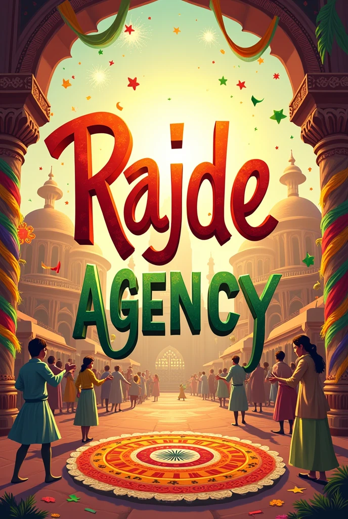 Write Rajde Agency text cinematic cartoon style " Indian independence day celebration display name Rajde Agency" rajde Agency name on it