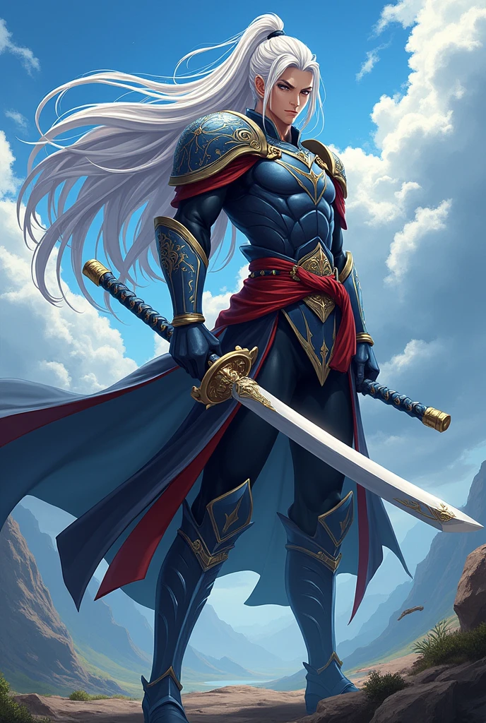 The anime swordsman with long white hair, the son of Rage Gain
