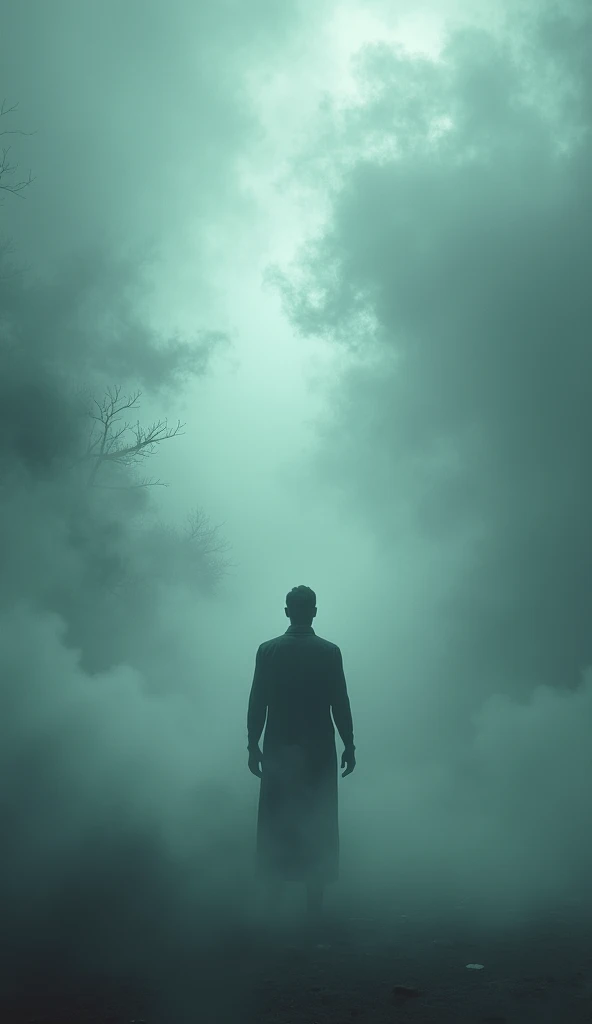 There is a man standing in the midst of a mystical mist, a painting inspired by Cyril Rolando, an ethereal still painting, a world that can only be seen through a portal, standing in the midst of a mystical mist, highly detailed surreal visual effects, Digital art 4k unsettling,