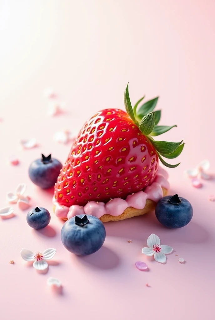 Strawberry Dessert, pastel , a piece, White color, blueberry details, super delicious