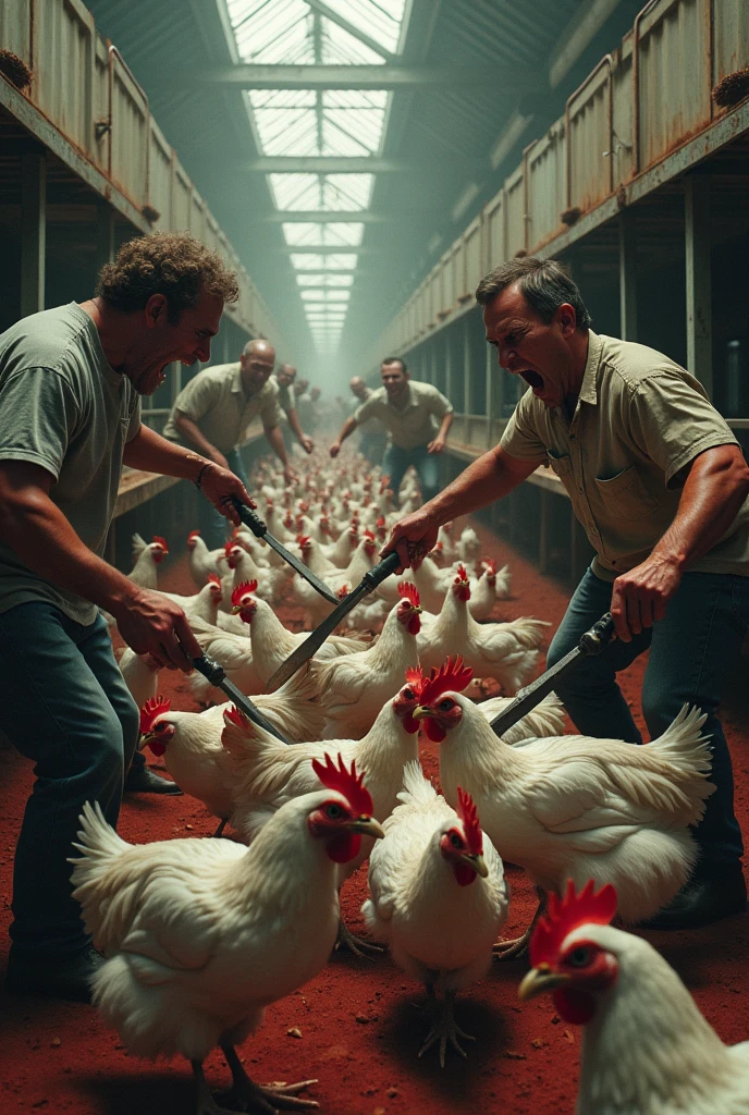 Humans slaughtering hens