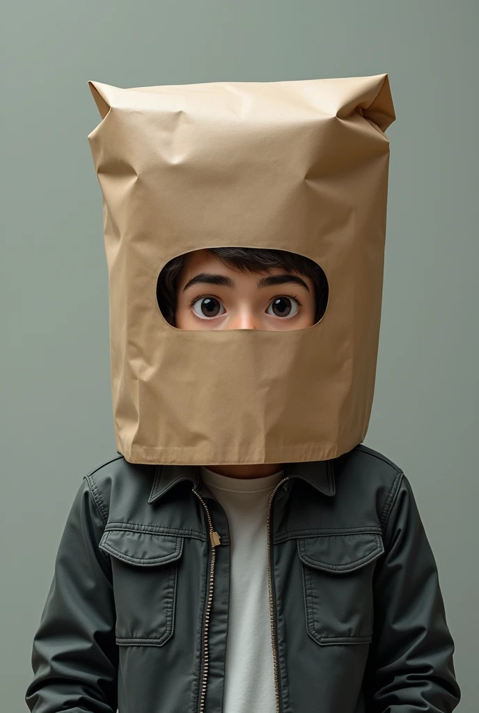 Young man with a paper bag on his head