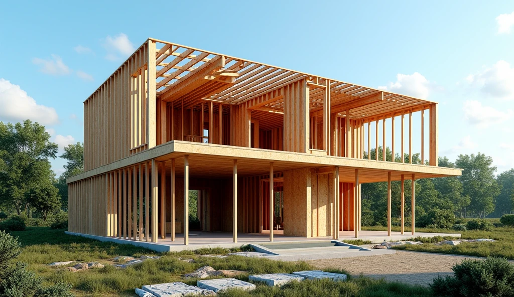 image of a hyper-realistic modern house construction