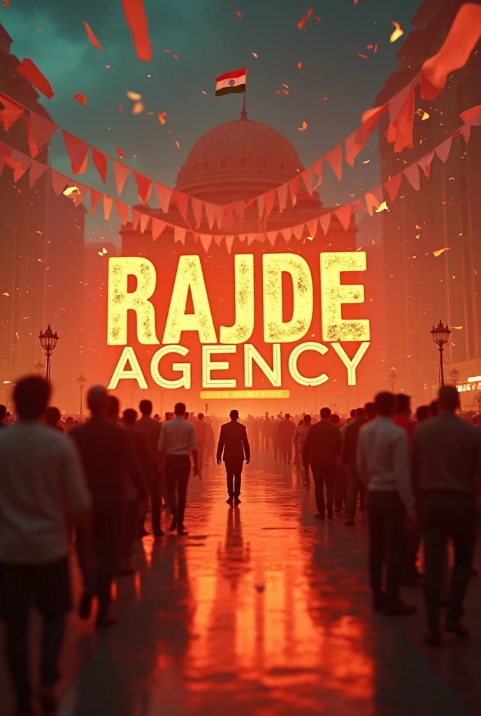 Write Rajde Agency text cinematic cartoon style " Indian independence day celebration display name Rajde-Agency" rajde Agency name on it