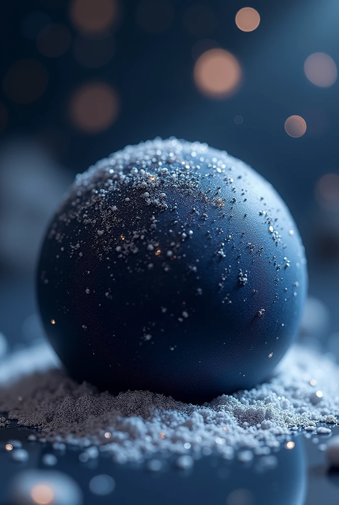 Create an image of a brigadeiro in the shape of a full moon in dark blue and silver tones for a logo. "moon sweets"