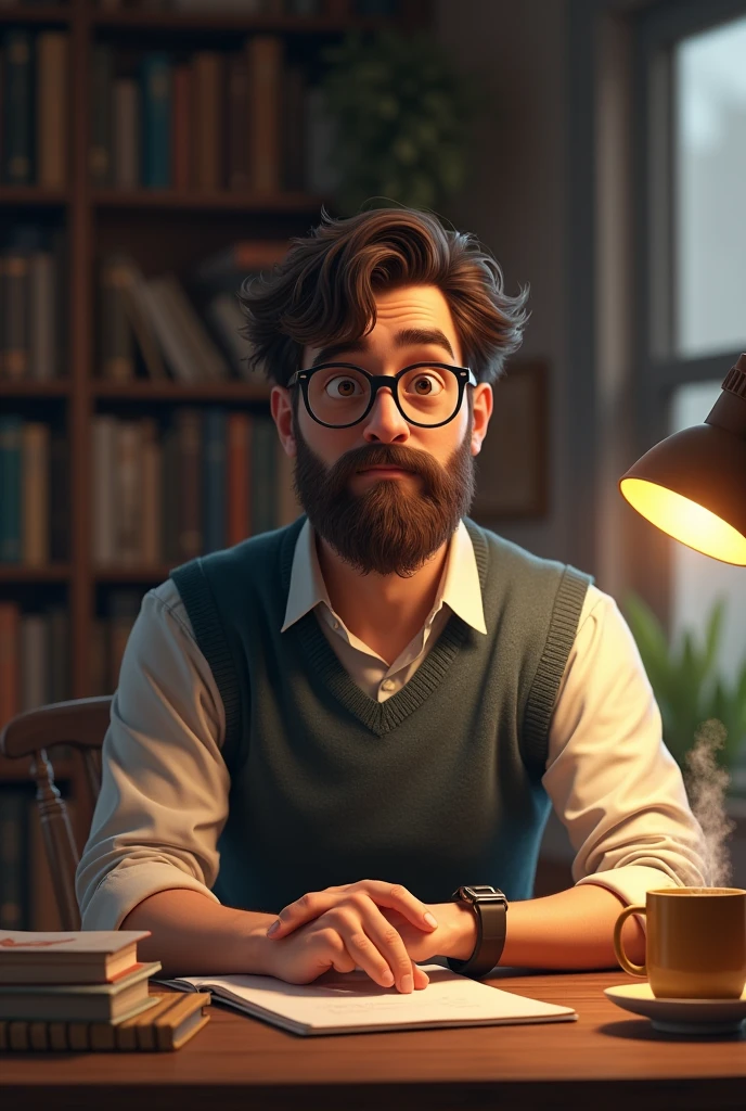 Nerdy looking man with a beard