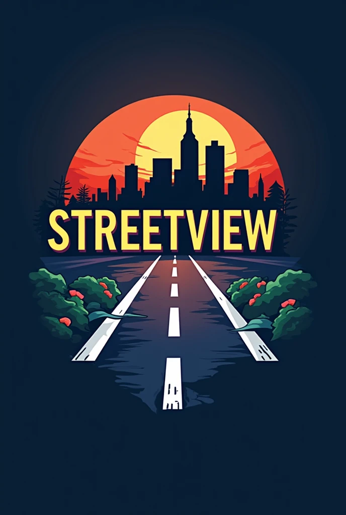 help me generate a logo, the name of the logo is "streetview" text image, let it have street element, and a street road protruding out