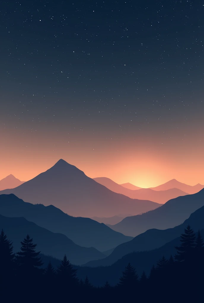 remove the trees. To leave only the silhouette of the mountains. To leave the sky more starry. Remove the clouds. The least possible amount of visual information. Maple color. Clearer image. Smaller mountains.