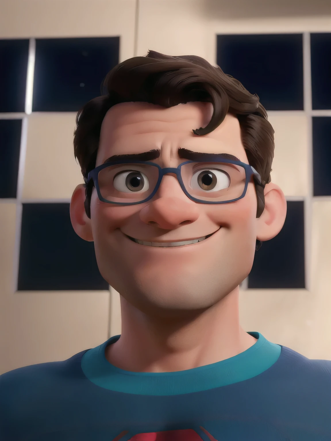 Disney Pixar style man wearing Superman's suit
