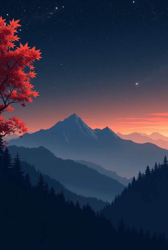 Maple color. Clearer image. Remove the trees.. To leave only the silhouette of the mountains. To leave the sky more starry. Remove the clouds. The least possible amount of visual information. 