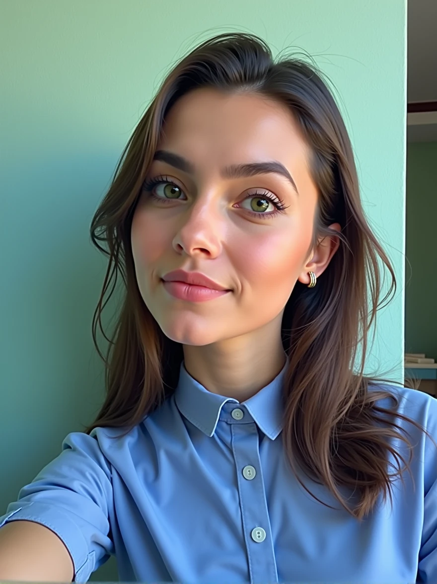 (fotorrealism:1.2), A very beautiful and sweet Persian woman with brown hair, green eyes and eyebrows. She is beautiful and healthy, with fair skin and a white shirt and black blazer.