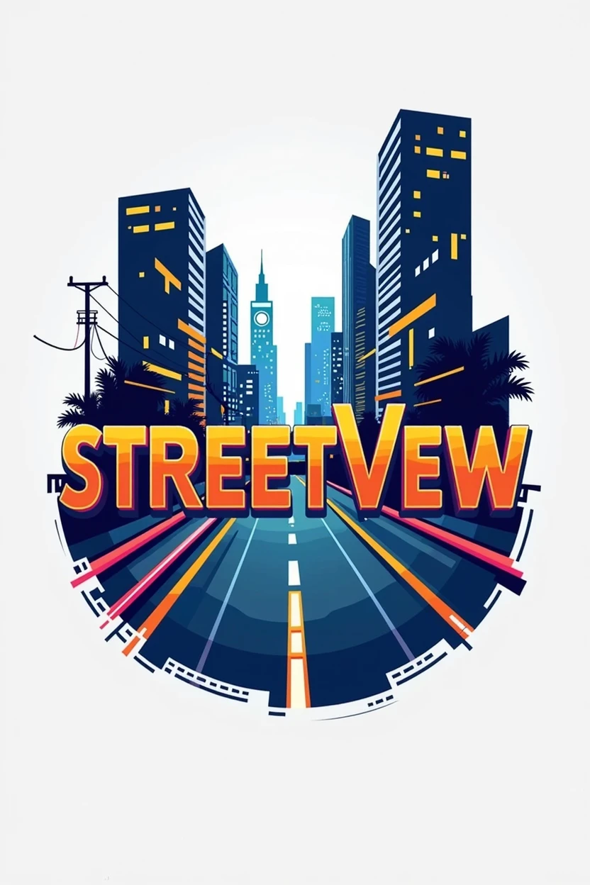 help me generate a logo, the name of the logo is "streetview" text image, let it have street element, and a street road protruding out