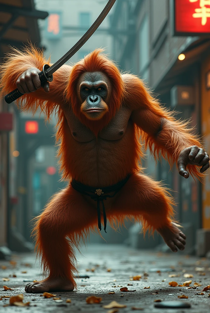 Make an orangutan breakdancing with a katana