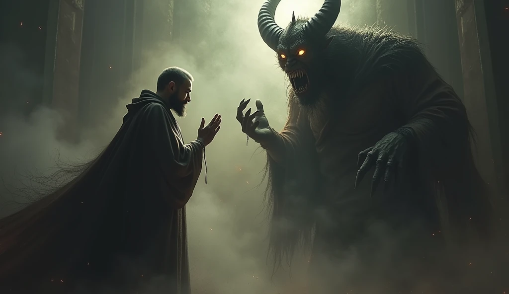 Man resisting devil through prayer