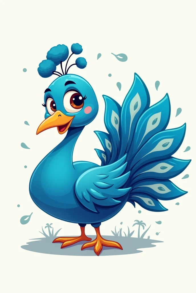 Create the image of a peacock in cartoon format, for company logo I want the peacock a little more blue