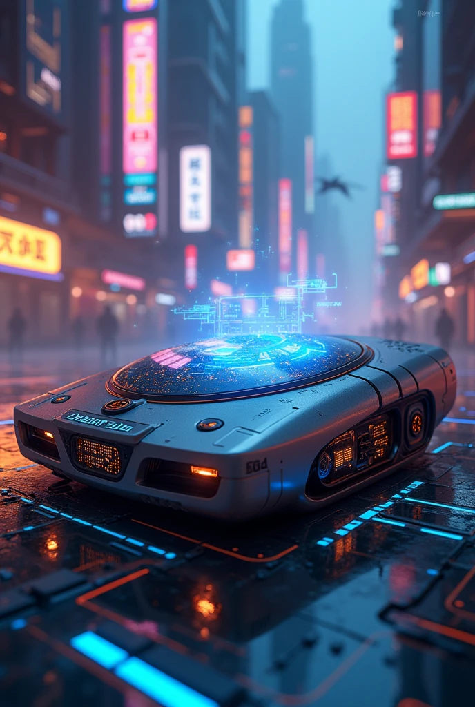 ((masterpiece, best quality, highly dramatic picture, cinematic lens effect, fantasy anime, )) a Sega Dreamcast that was made in the year 3000